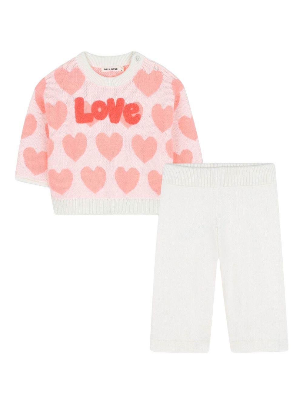 Set maglione e pantaloni per neonata Billieblush rosa con motivo a cuori - Rubino Kids