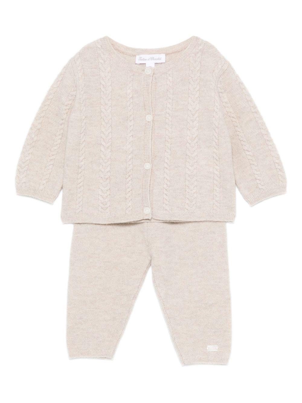 Set maglione e pantaloni per neonata Tartine Et Chocolat beige con orli a coste - Rubino Kids