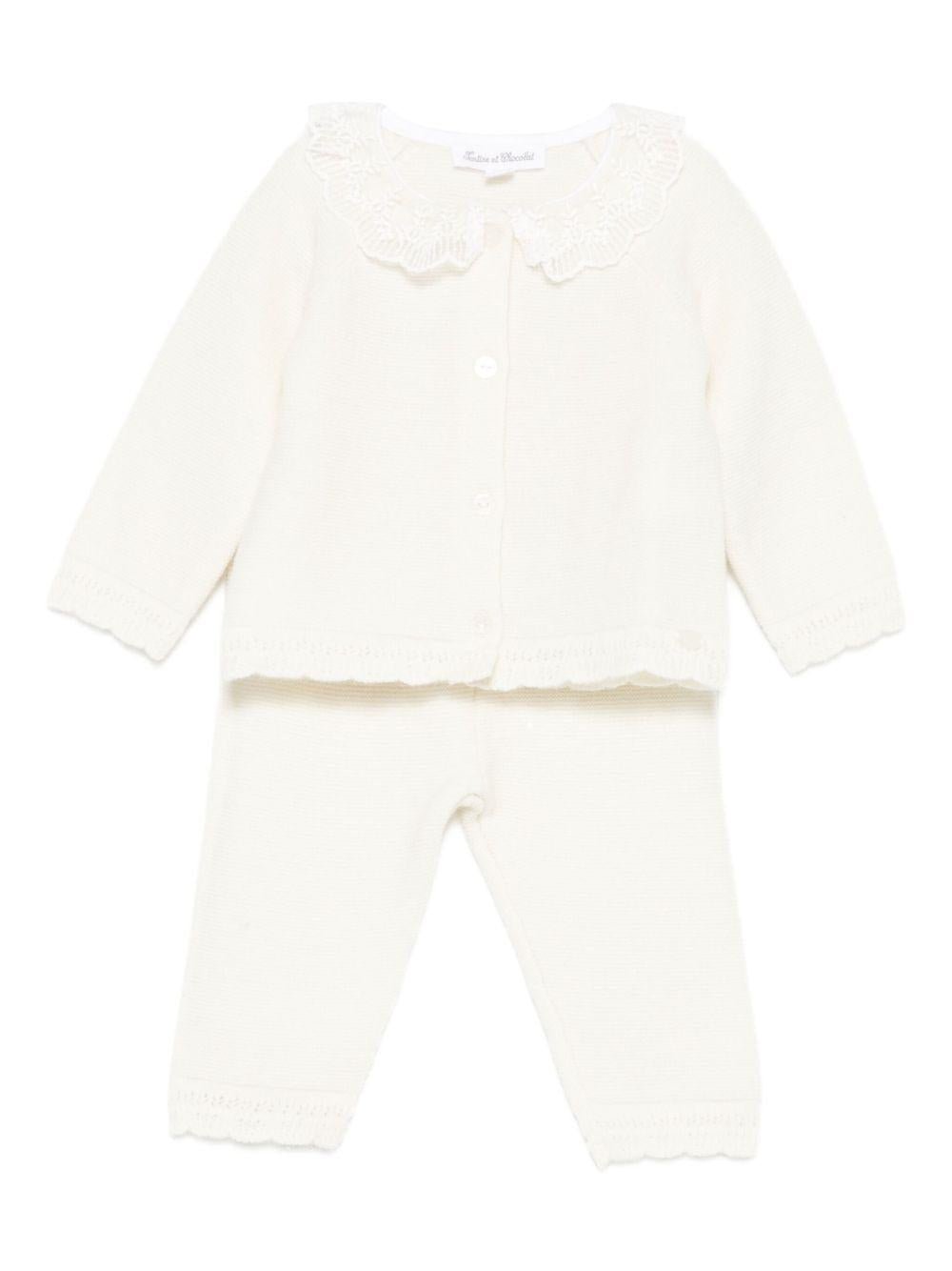 Set maglione e pantaloni per neonata Tartine Et Chocolat bianco con colletto in pizzo - Rubino Kids