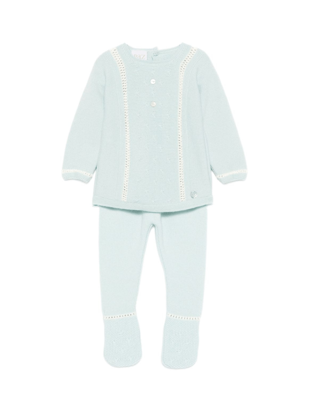 Set maglione e pantaloni per neonato Paz Rodríguez azzurro con bordo in pizzo - Rubino Kids
