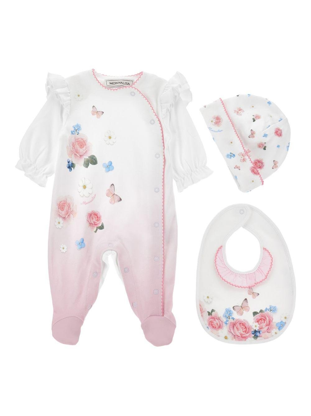 Set neonata Monnalisa bianco con stampa a fiori - Rubino Kids