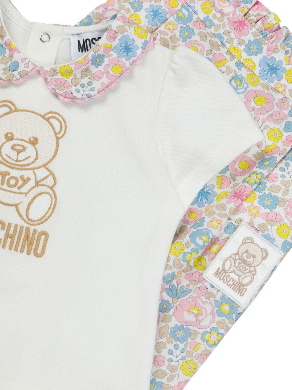 Set pantaloni a fiori per neonato Moschino Kids bianco con girocollo - Rubino Kids