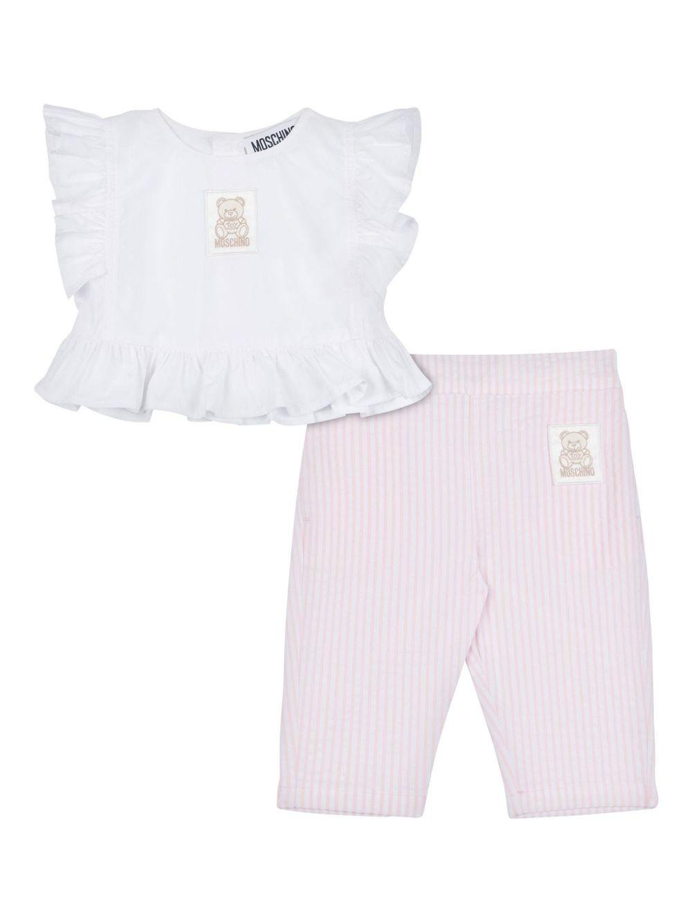 Set pantaloni con applicazione logo per neonata Moschino Kids rosa con girocollo - Rubino Kids