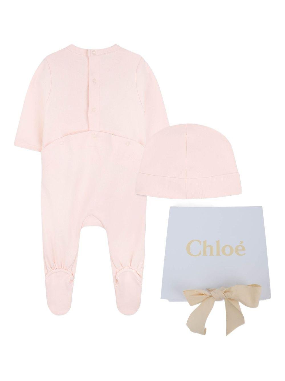 Set per neonata Chloé Kids rosa con logo ricamato - Rubino Kids