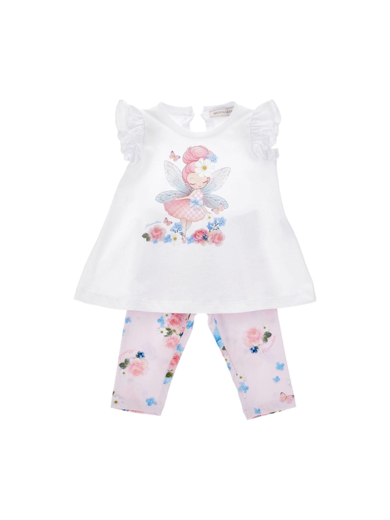 Set per neonata t-shirt e pantaloni Monnalisa bianco con stampa grafica - Rubino Kids