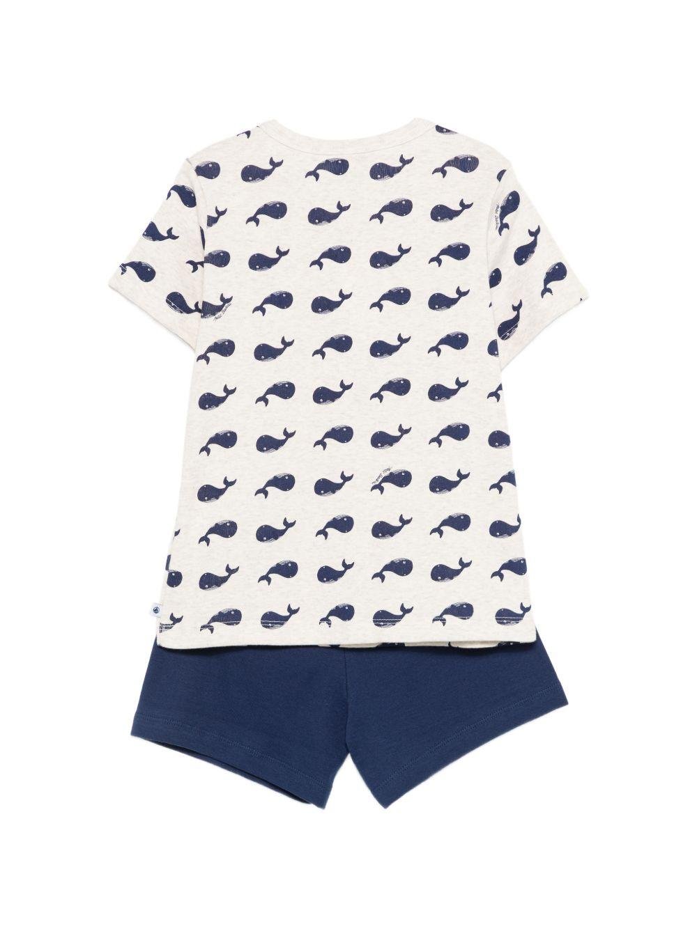 Set pigiama t-shirt e shorts per bambino Petit Bateau multicolore con stampa balene - Rubino Kids