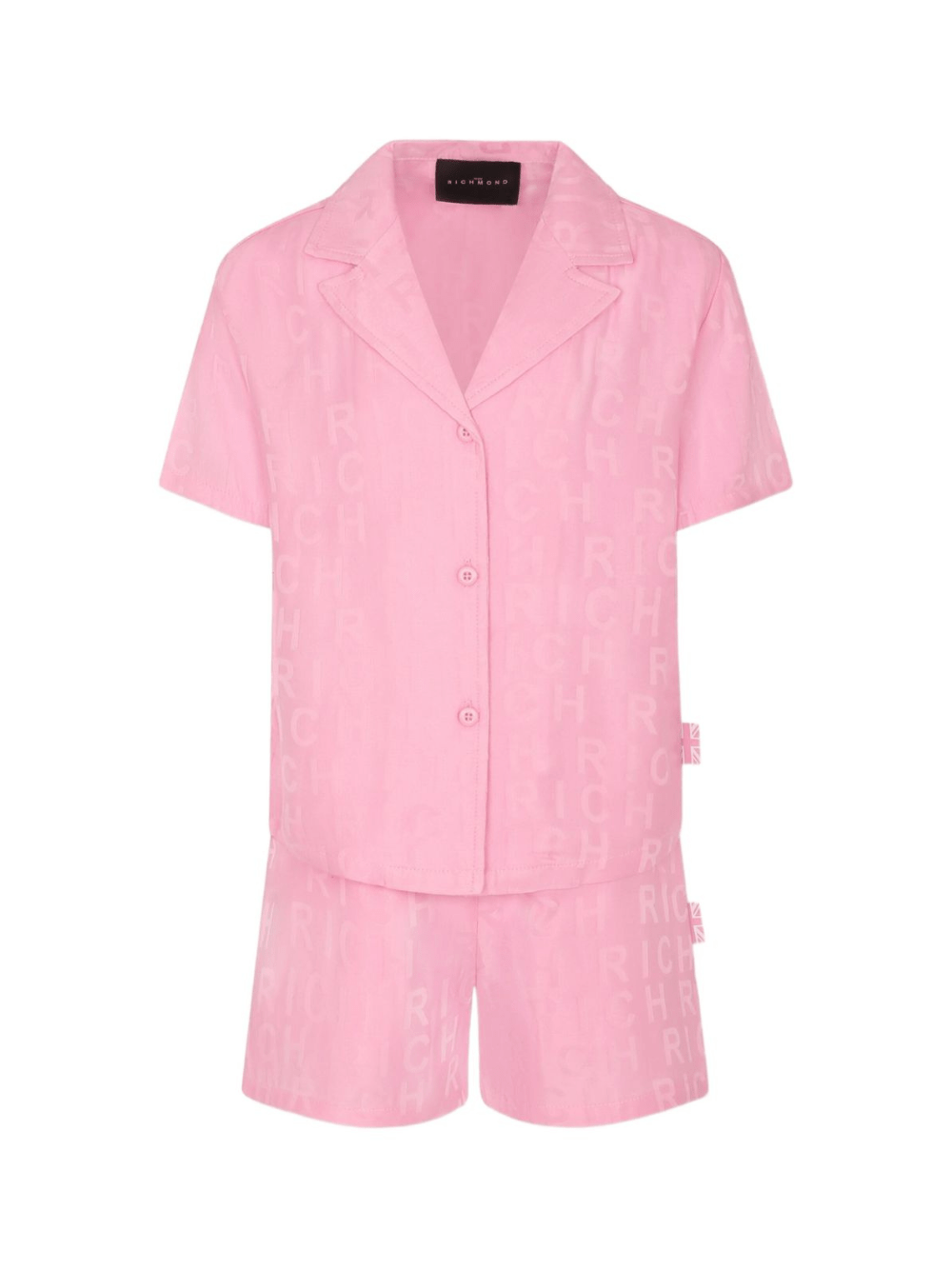 Set shorts per bambina John Richmond Junior rosa con logo jacquard - Rubino Kids