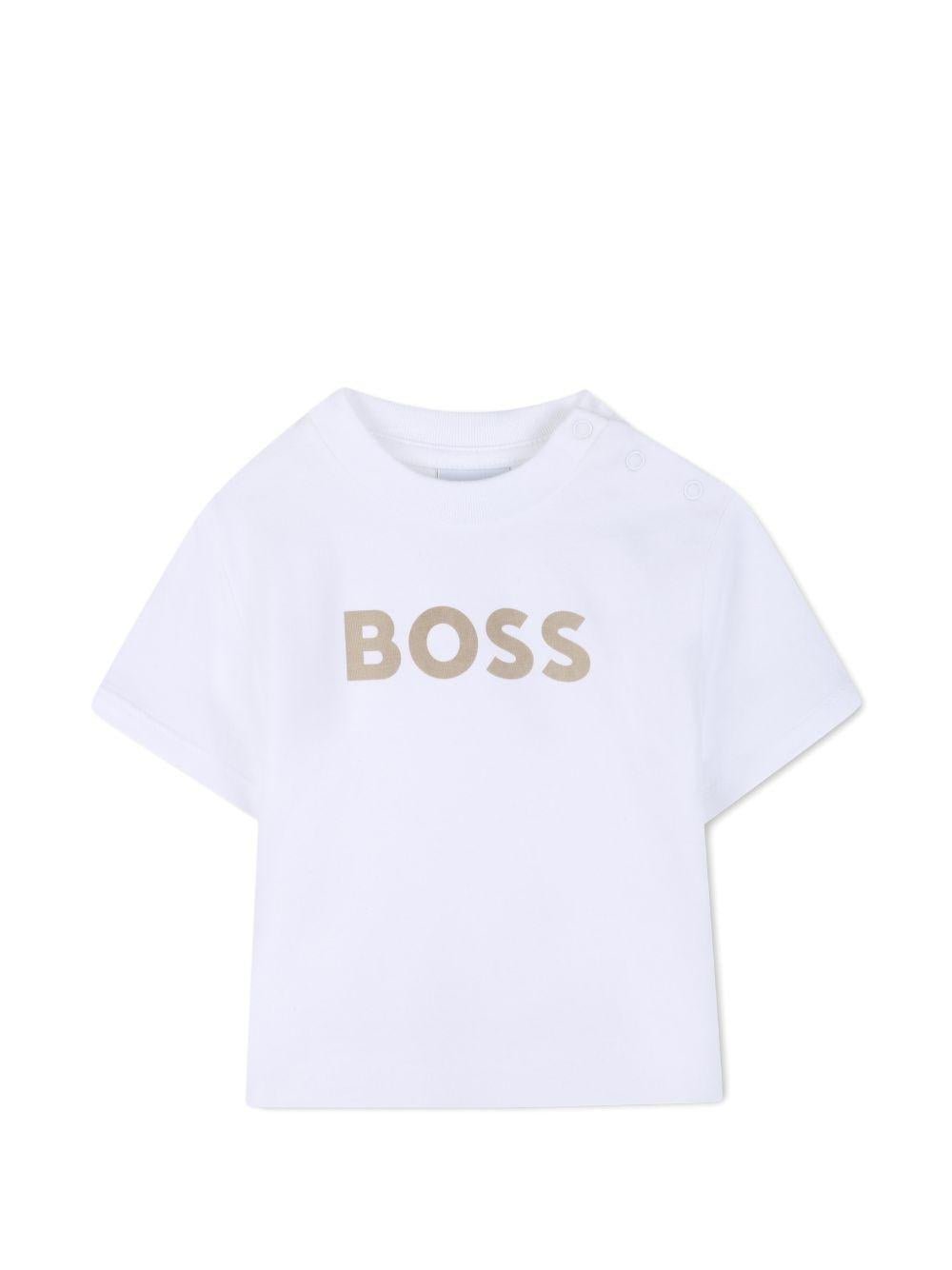 Set t-shirt con shorts per neonato Boss Kids bianco con motivo a righe - Rubino Kids
