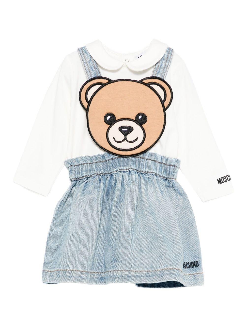 Set t-shirt e gonna per neonata Moschino Kids denim con applicazione Teddy Bear - Rubino Kids