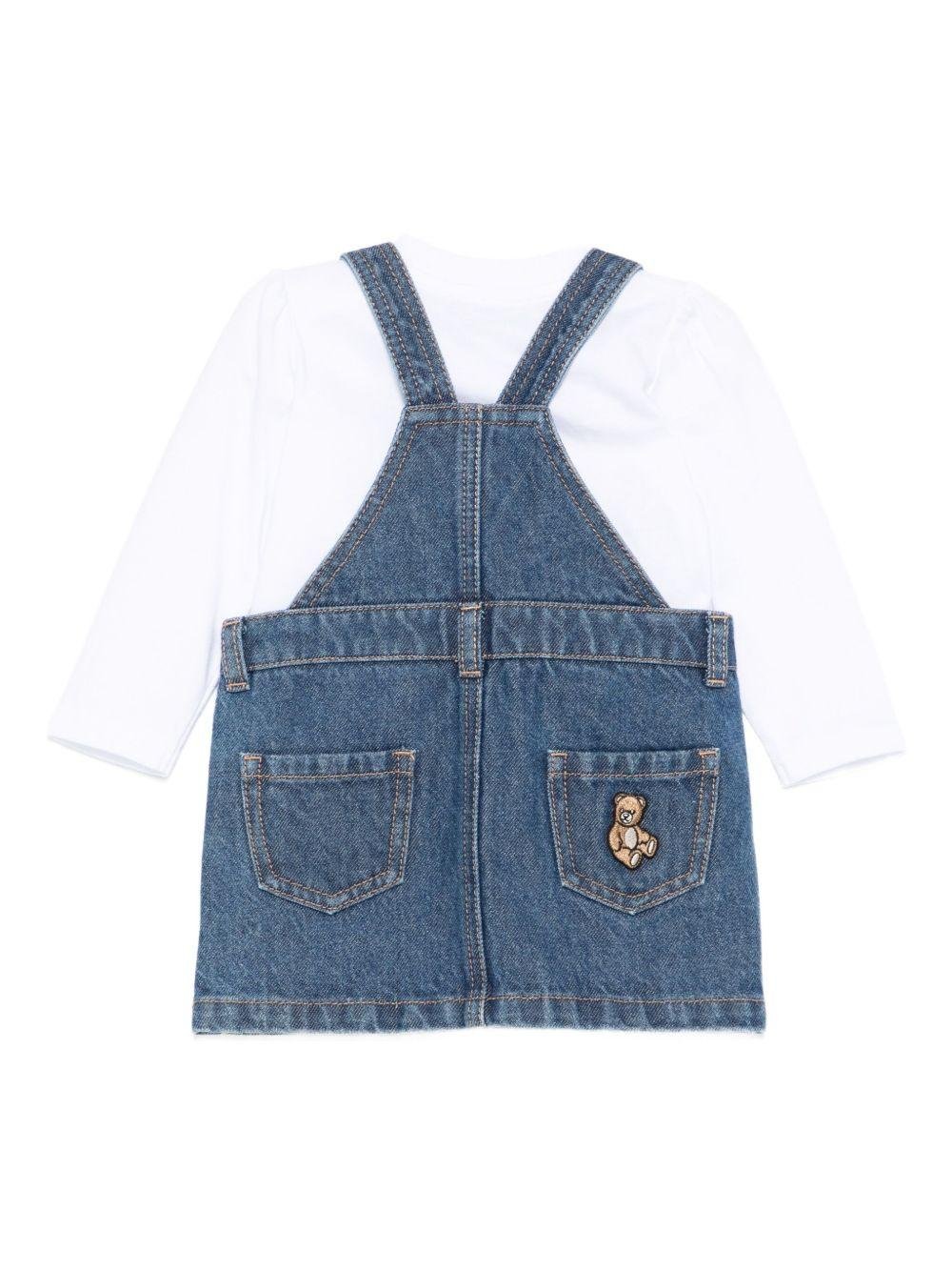 Set t-shirt e gonna per neonata Moschino Kids denim con logo Teddy Bear - Rubino Kids