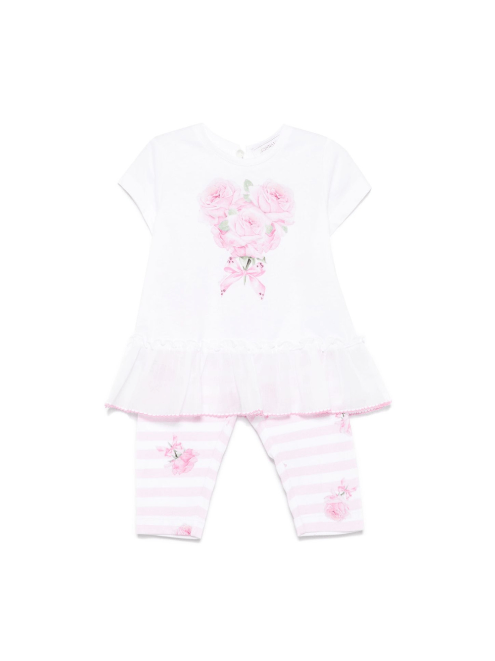 Set t-shirt e leggings per neonata Monnalisa bianco con stampa rosa - Rubino Kids
