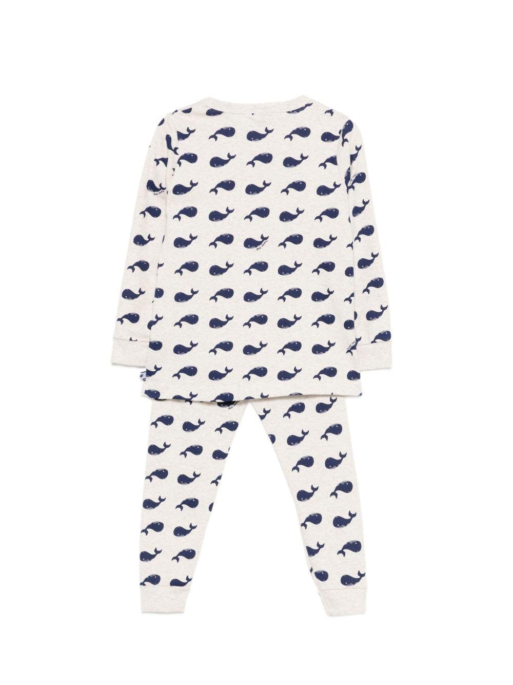 Set t-shirt e pantaloni per bambino Petit Bateau bianco con stampa balene all - over - Rubino Kids