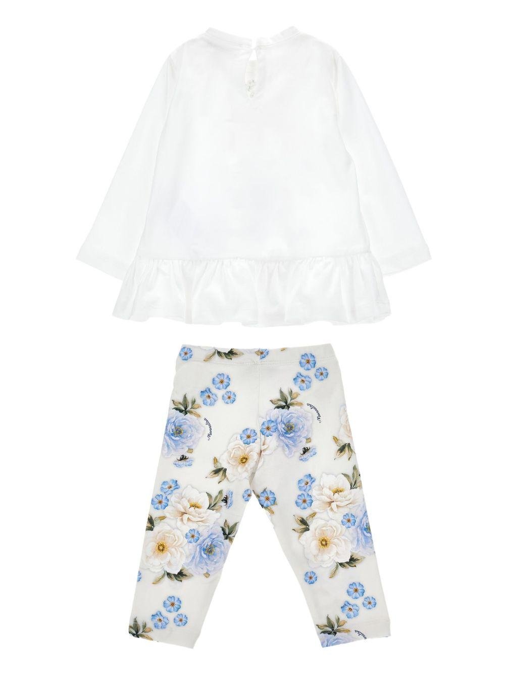 Set t-shirt e pantaloni per neonata Monnalisa bianco con stampa floreale - Rubino Kids