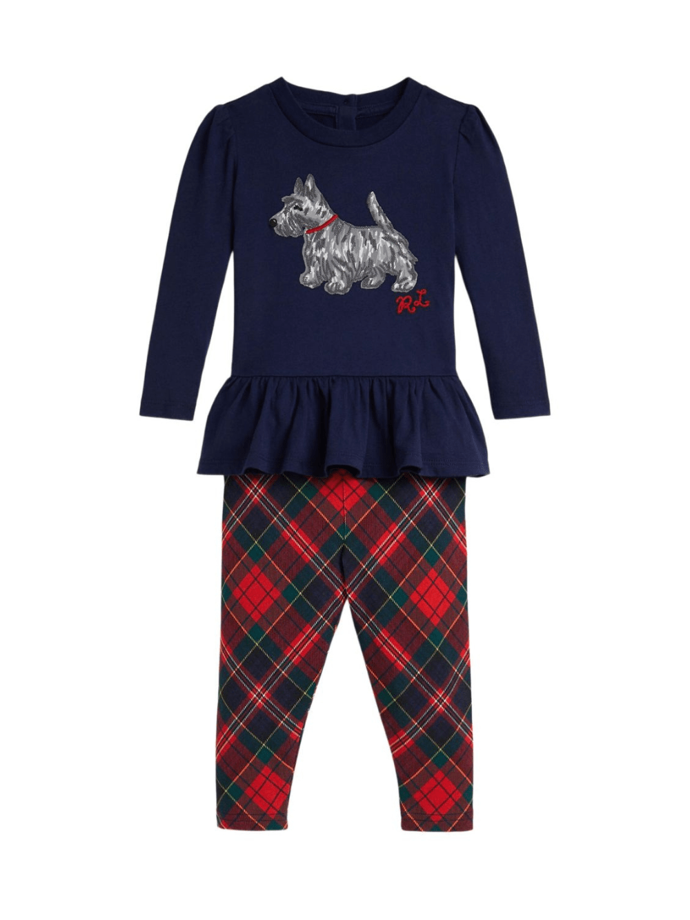 Set t-shirt e pantaloni per neonata Polo Ralph Lauren Kids blu con stampa tartan - Rubino Kids