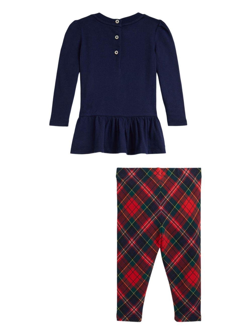 Set t-shirt e pantaloni per neonata Polo Ralph Lauren Kids blu con stampa tartan - Rubino Kids