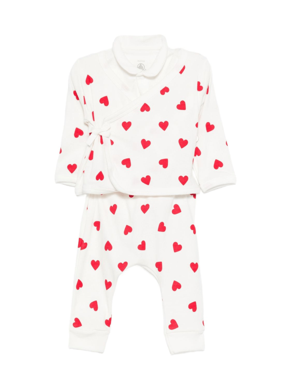 Set t-shirt e pantaloni per neonati Petit Bateau bianco con motivo a cuori - Rubino Kids