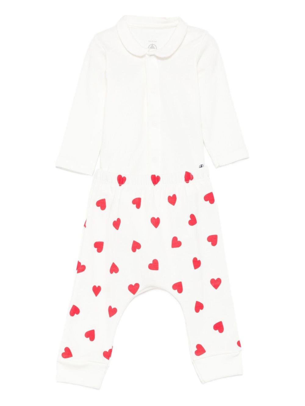 Set t-shirt e pantaloni per neonati Petit Bateau bianco con motivo a cuori - Rubino Kids