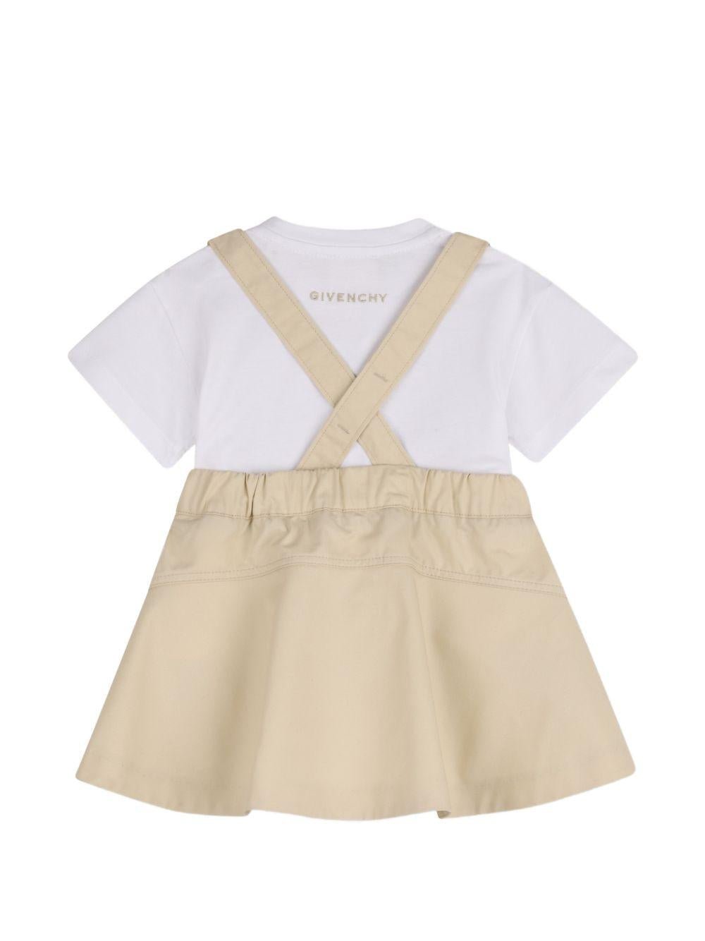 Set t-shirt e salopette per neonata Givenchy Kids bianco e beige con bottoni - Rubino Kids