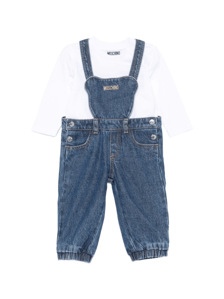 Set t-shirt e salopette per neonato Moschino Kids denim con motivo