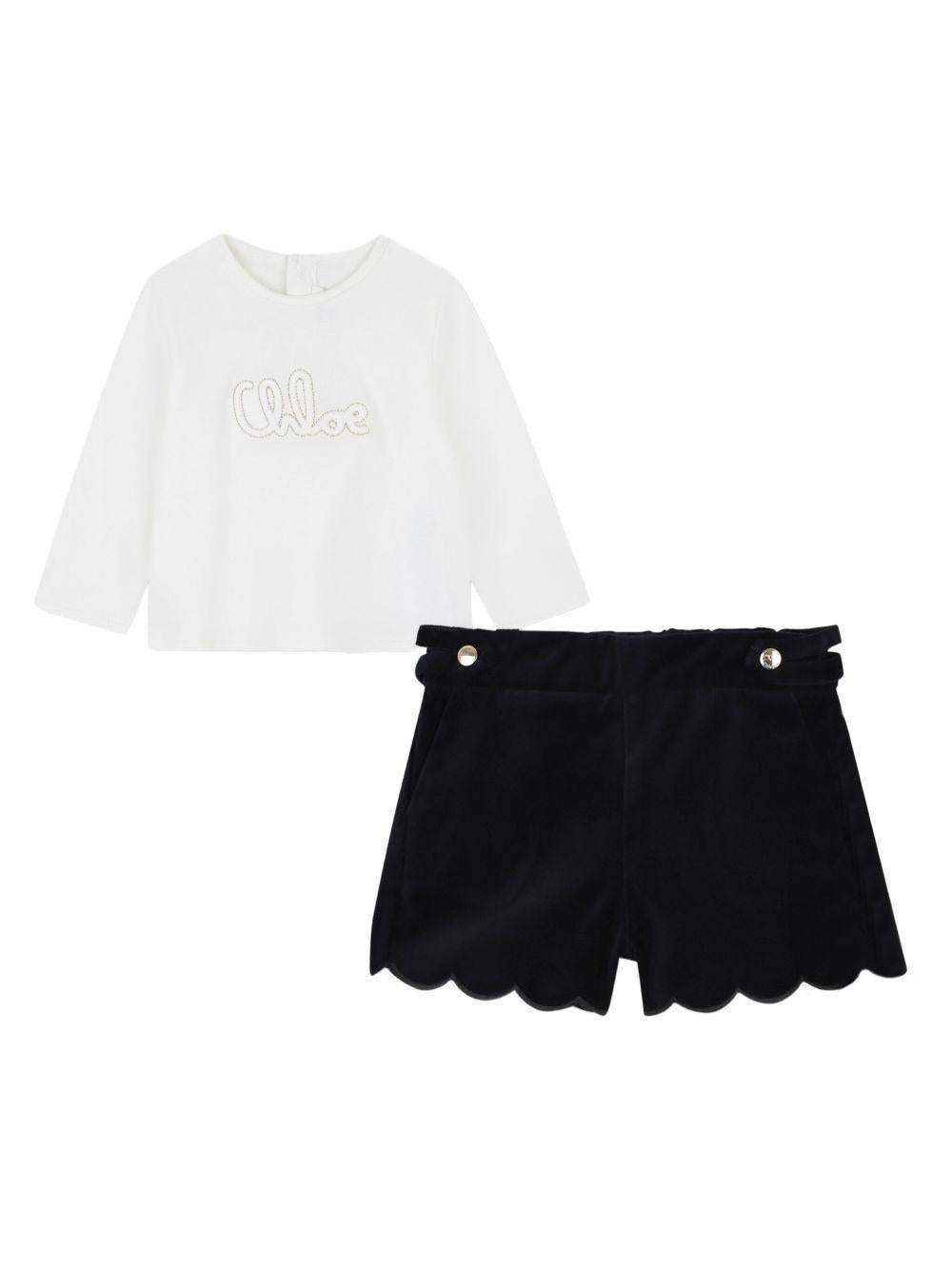 Set t-shirt e shorts per neonata Chloé Kids multicolore con logo ricamato - Rubino Kids