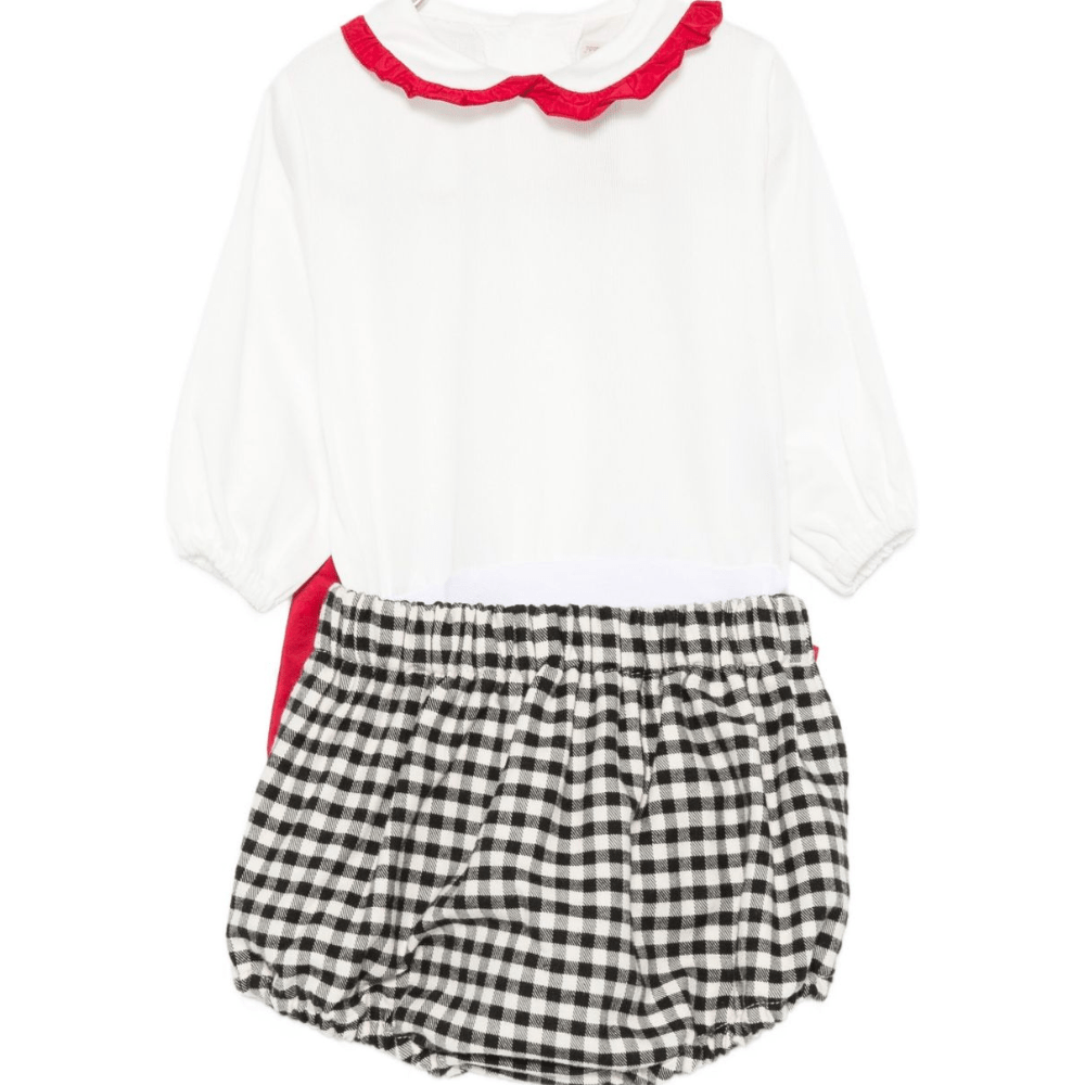 Set t-shirt e shorts per neonata La Stupenderia multicolore con dettaglio fiocco rosso - Rubino Kids