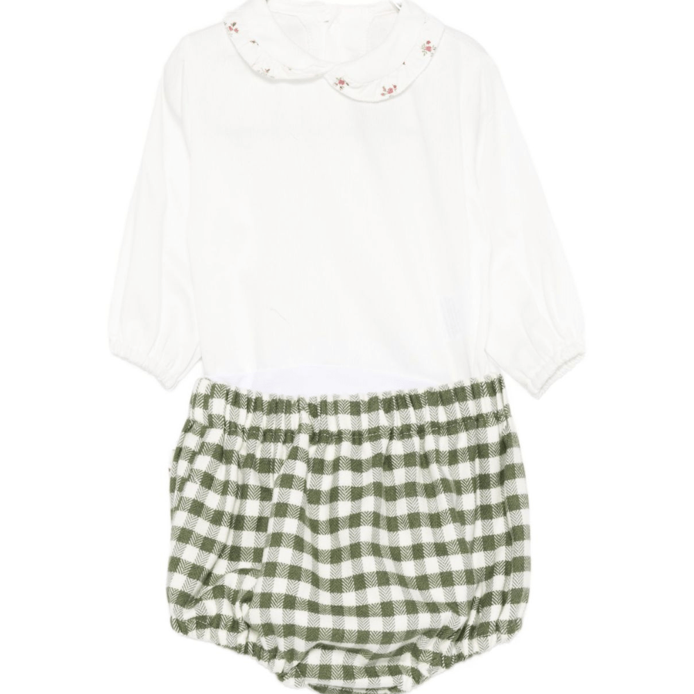 Set t-shirt e shorts per neonata La Stupenderia verde con colletto con dettagli ricamati - Rubino Kids