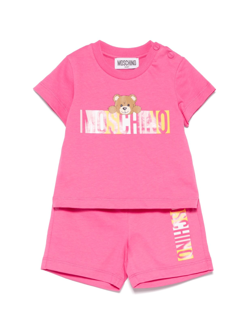 Set t-shirt e shorts per neonata moschino Kids fucsia con stampa logo e Teddy Bear - Rubino Kids