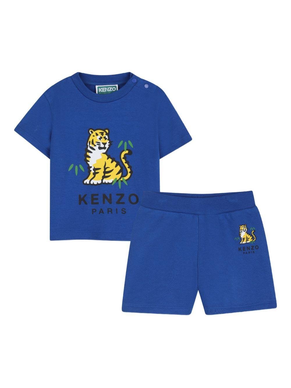 Set t-shirt e shorts per neonato Kenzo Kids blu con caratteristica stampa con tigre - Rubino Kids