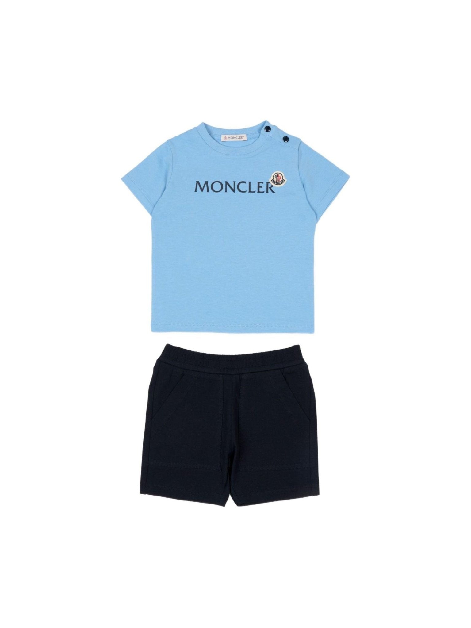 Set t-shirt e shorts per neonato Moncler Enfant multicolore con stampa logo sul davanti - Rubino Kids