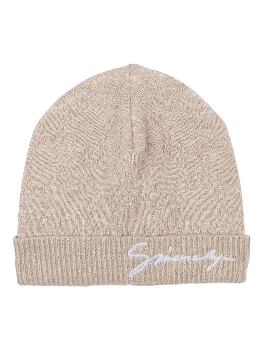 Set t-shirt pantaloni e cappello per neonata Givenchy Kids beige con logo ricamato - Rubino Kids