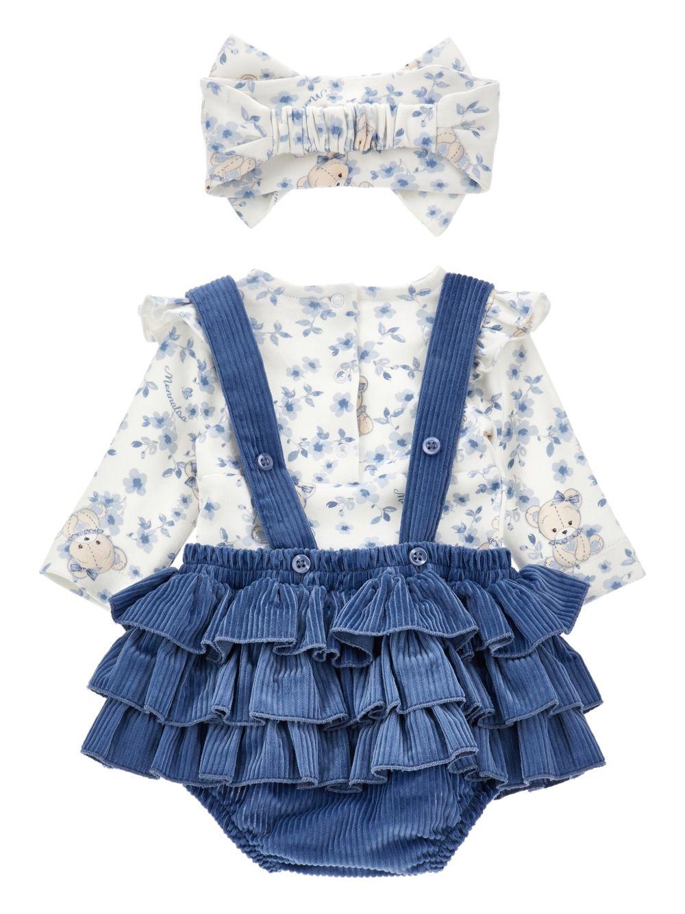 Set t-shirt shorts e fascia per neonata Monnalisa azzurro con chiusura con abbottonatura a pressione - Rubino Kids