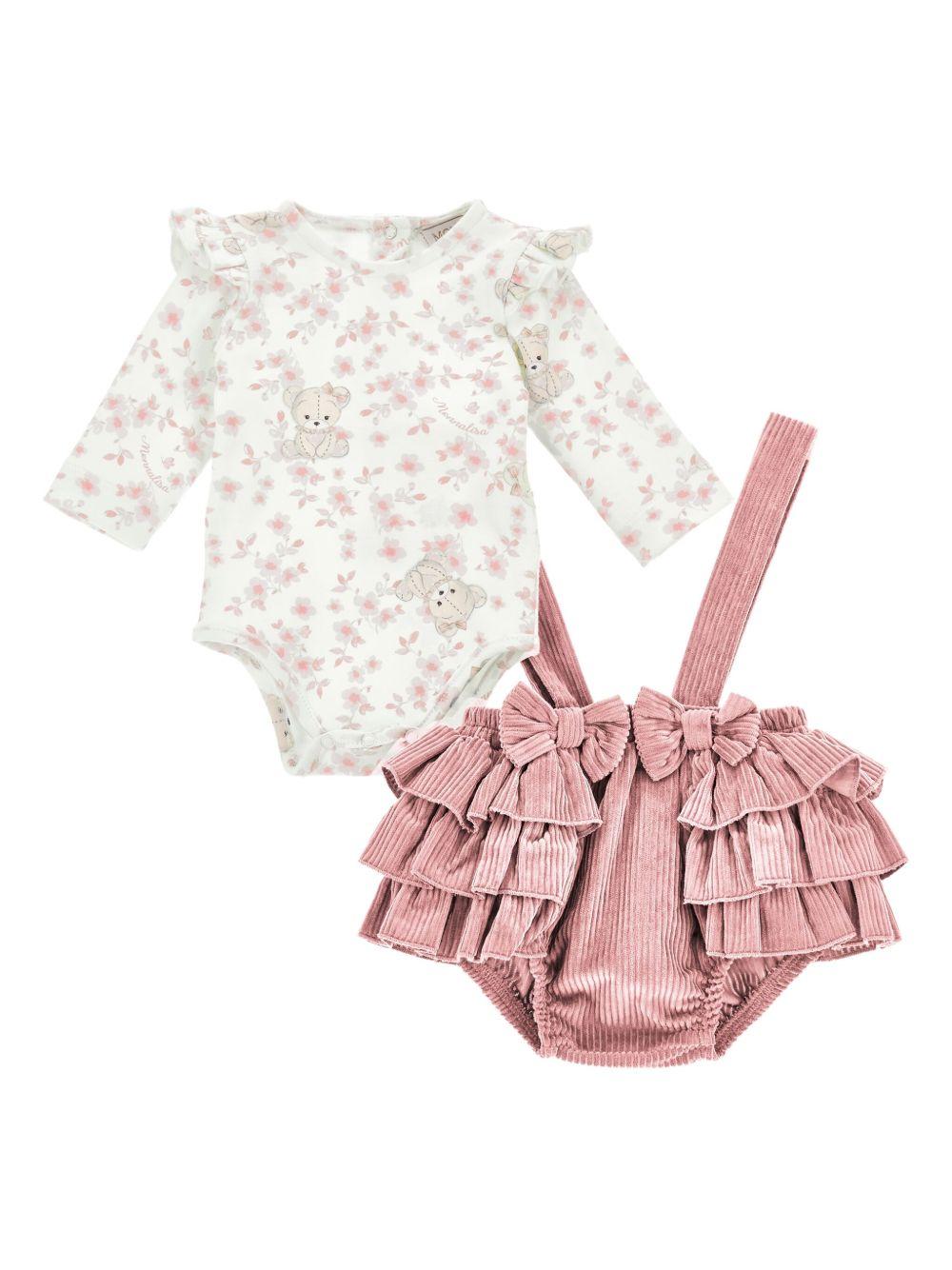 Set t-shirt shorts e fascia per neonata Monnalisa rosa con cinturini con bottone - Rubino Kids