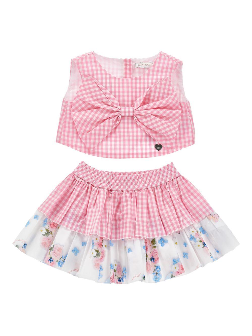 Set top con gonna per neonata Monnalisa rosa con motivo a quadretti - Rubino Kids