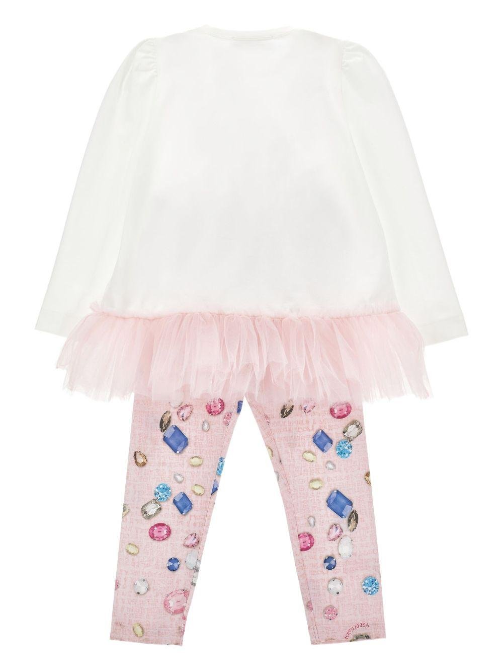 Set top e leggings per bambina Stitch Disney x Monnalisa bianco con stampa gemme - Rubino Kids