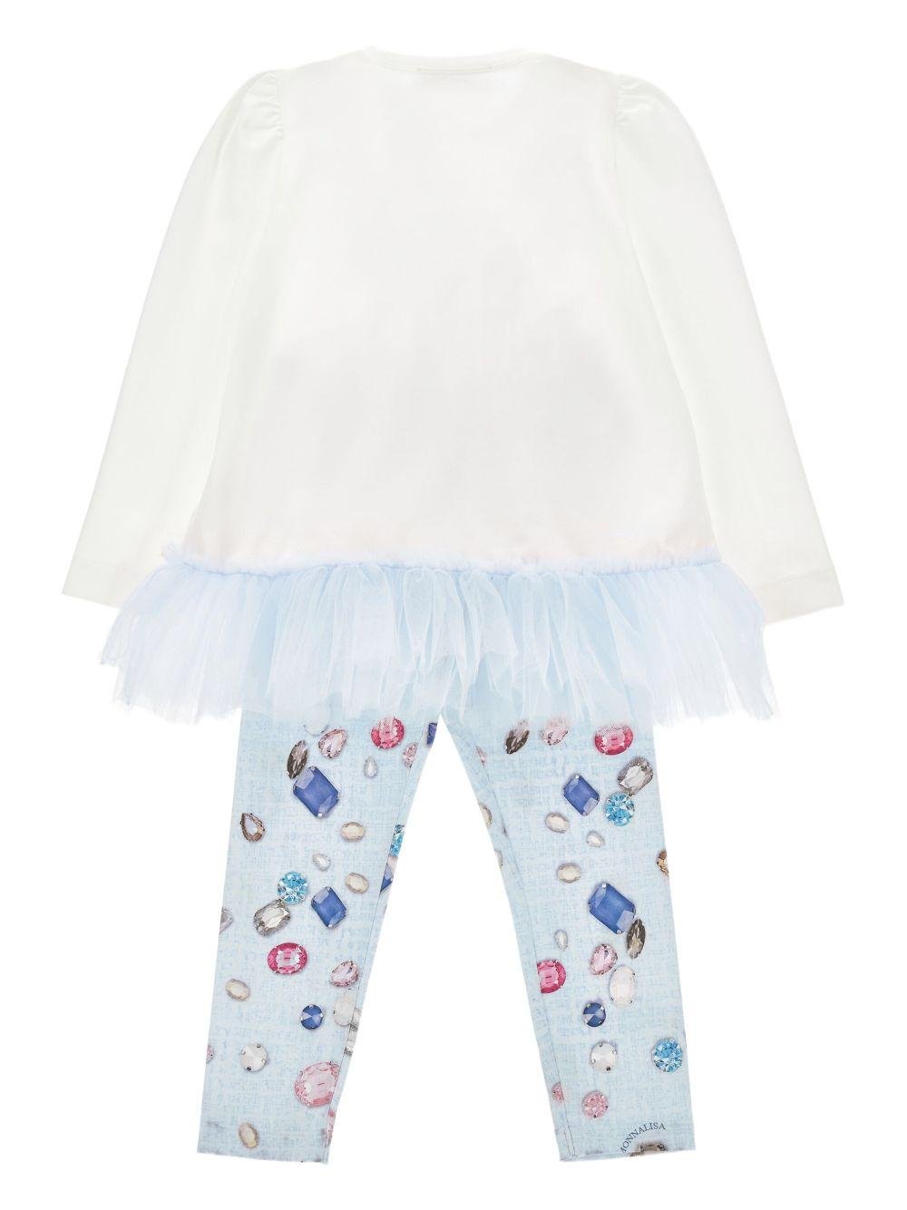 Set top e leggings per bambina Stitch Disney x Monnalisa bianco con stampa gemme - Rubino Kids
