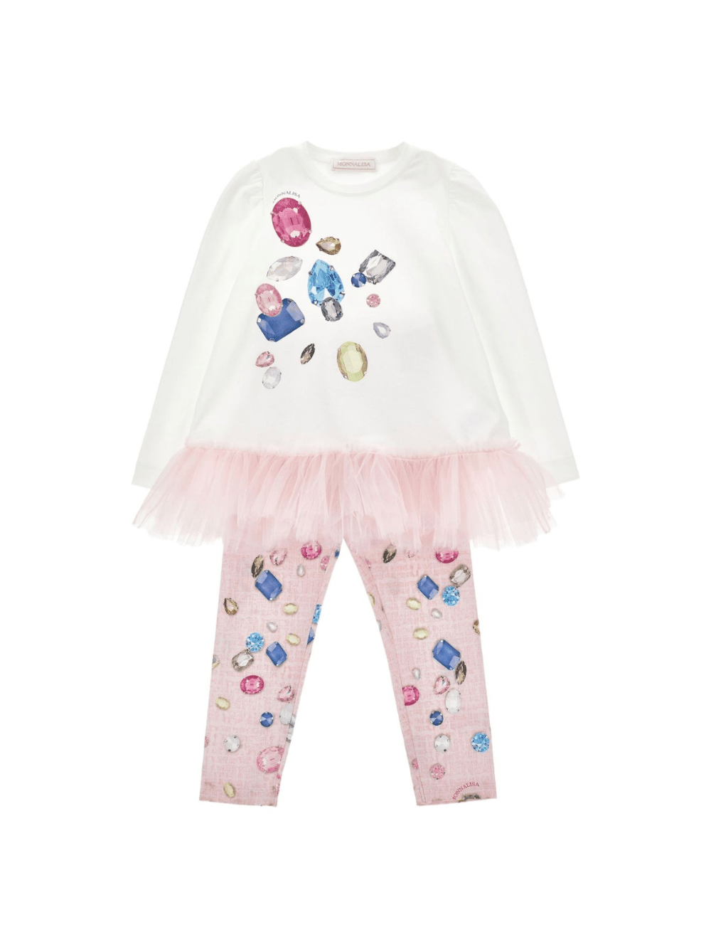 Set top e leggings per bambina Stitch Disney x Monnalisa bianco con stampa gemme - Rubino Kids