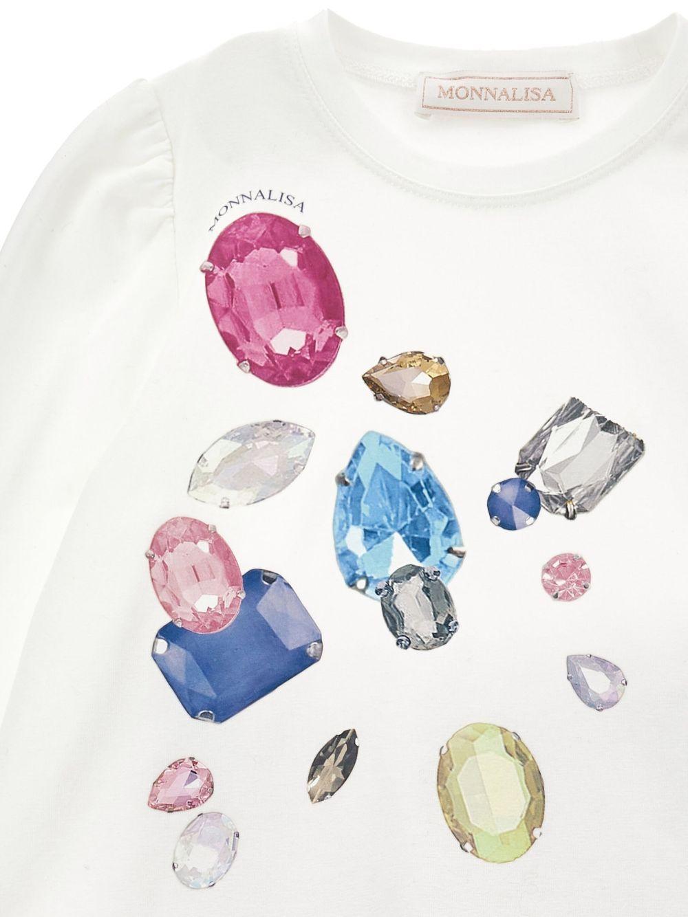 Set top e leggings per bambina Stitch Disney x Monnalisa bianco con stampa gemme - Rubino Kids