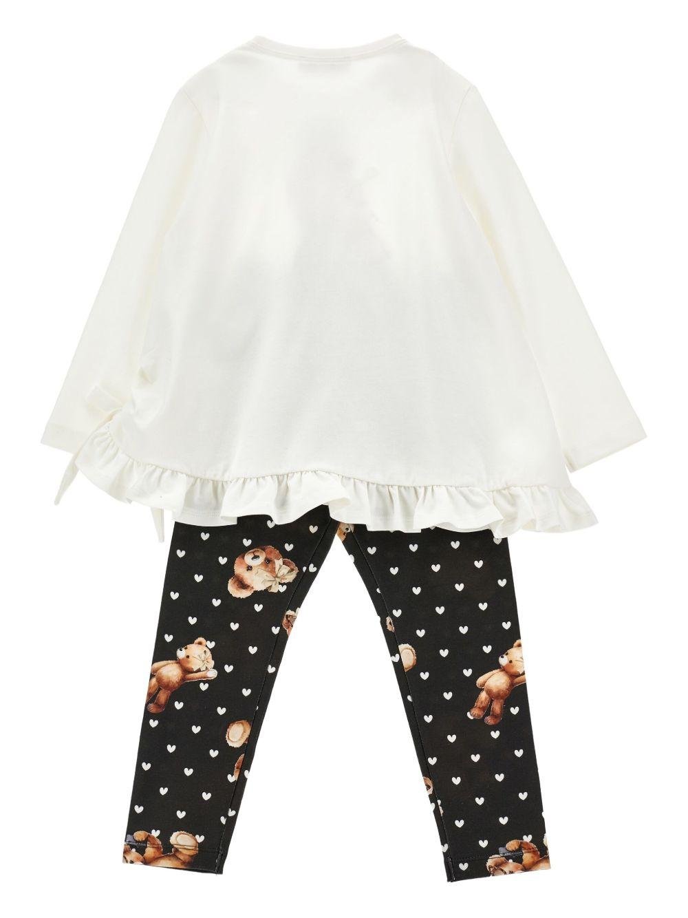 Set top e leggins per bambina Monnalisa bianco e nero con stampa grafica - Rubino Kids