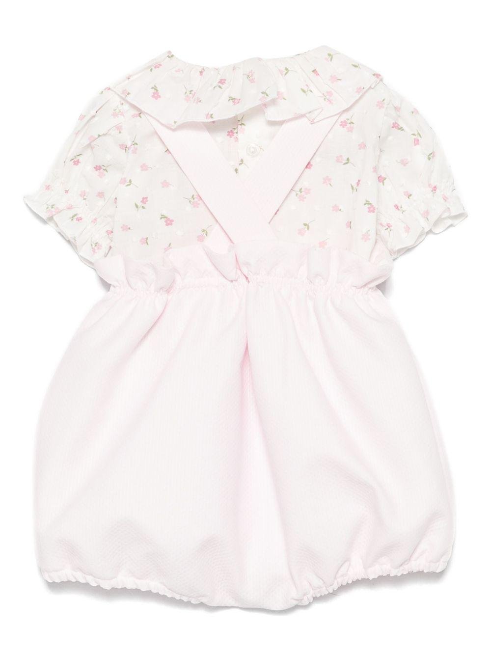 Set top e shorts per neonata La Stupenderia rosa a fiori con cinturini con bottone - Rubino Kids