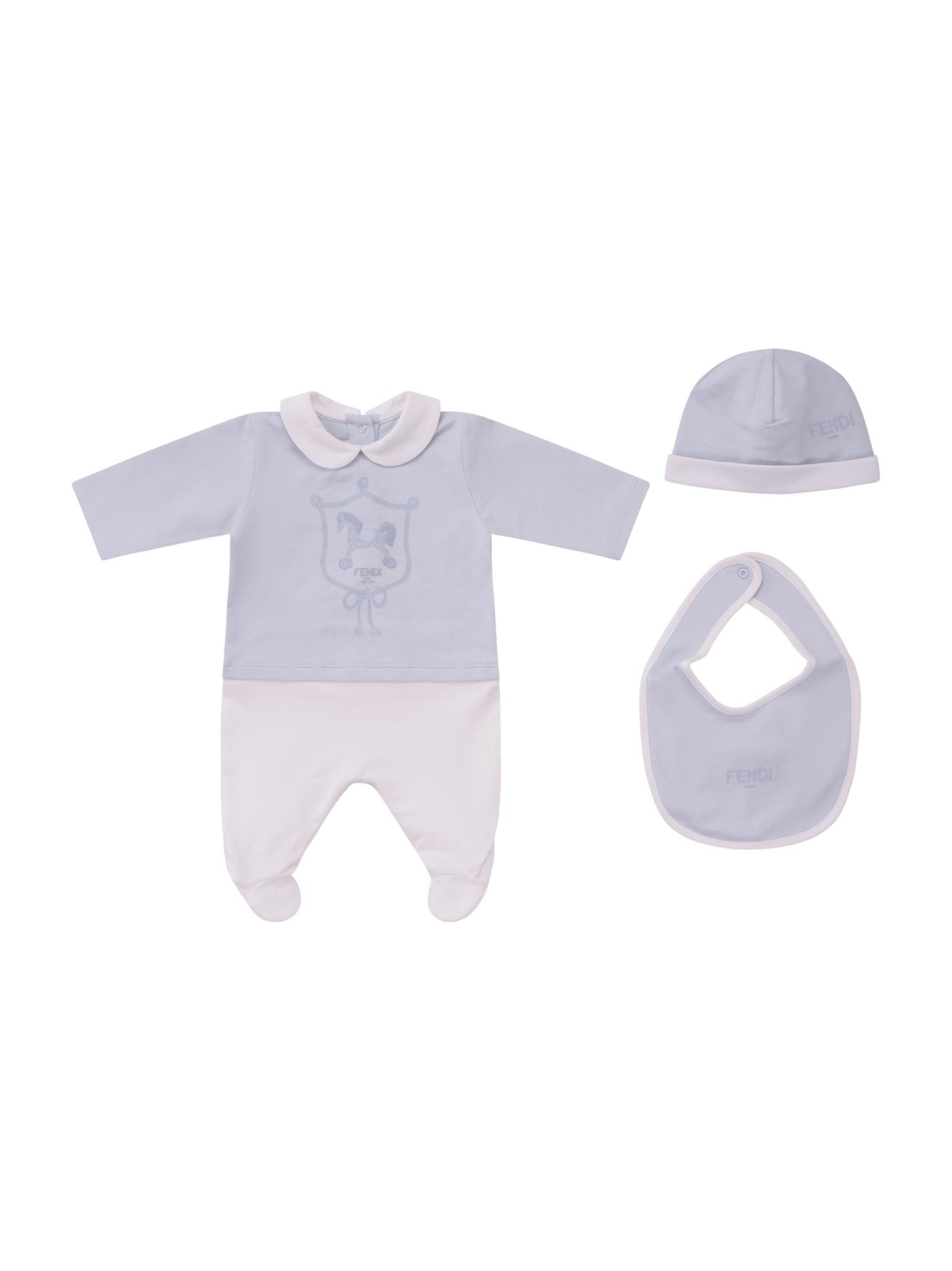 Set tre pezzi per neonato Fendi Kids azzurro con stampa Cavallino Fendi - Rubino Kids