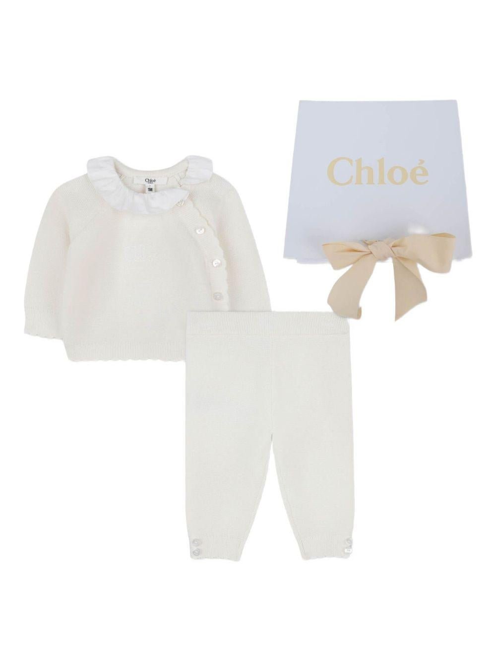 Set tuta e pantaloni sportivi per neonata Chloé Kids bianco con colletto con ruches - Rubino Kids