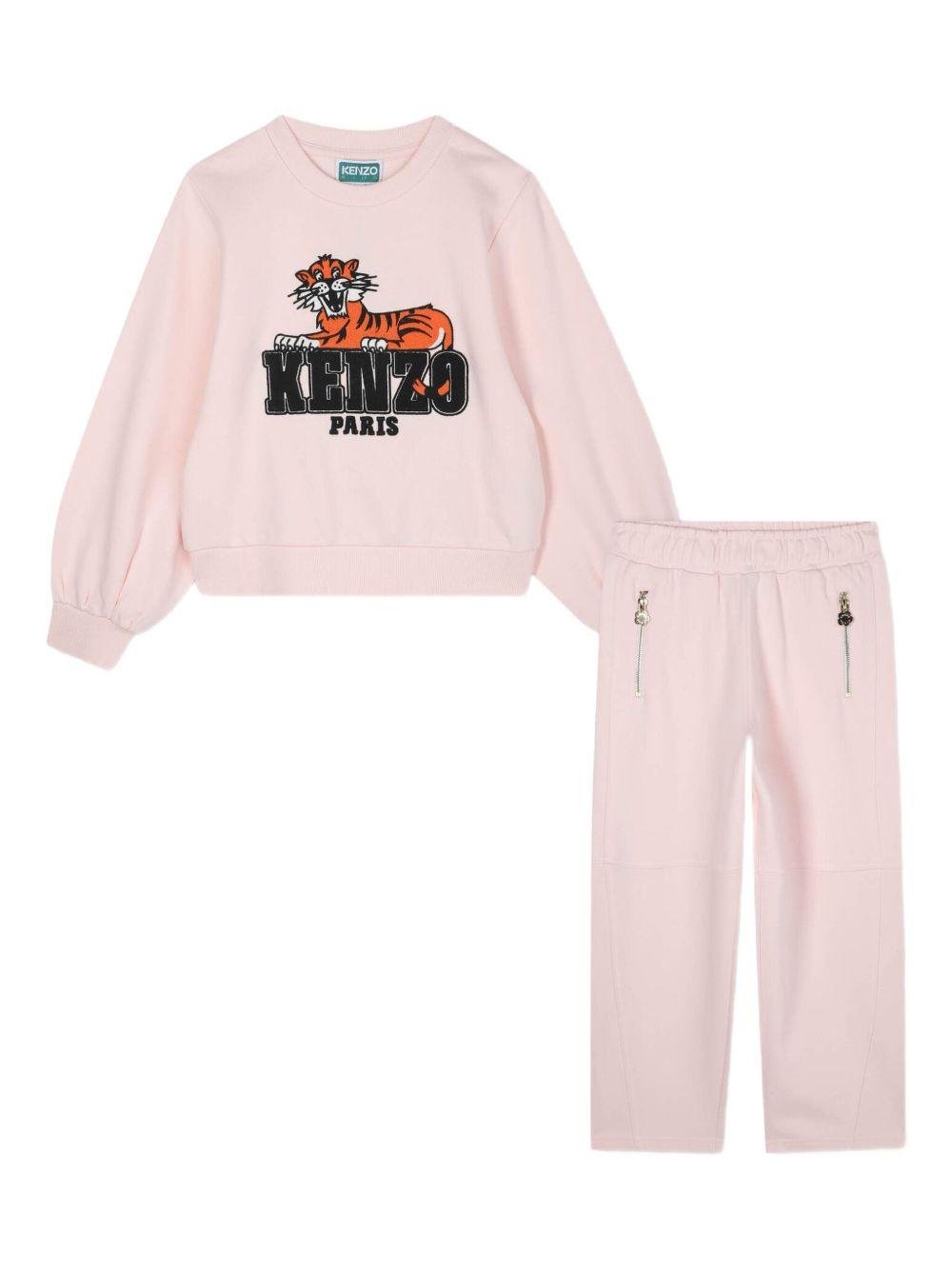 Set tuta sportiva per bambina Kenzo Kids rosa con logo Kenzo - Rubino Kids