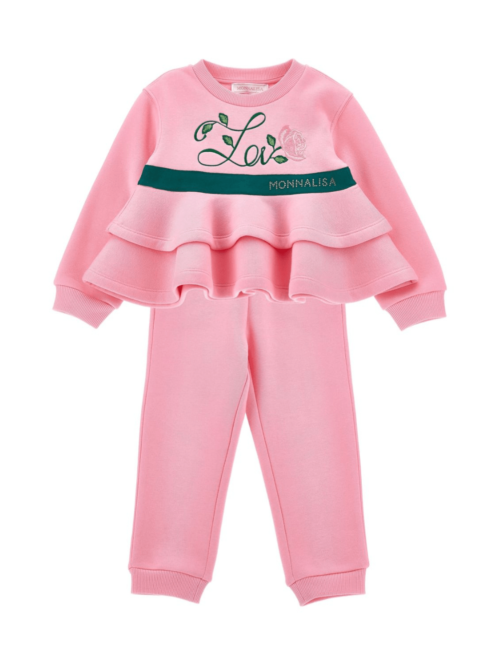 Set tuta sportiva per bambina Monnalisa rosa con ruches - Rubino Kids