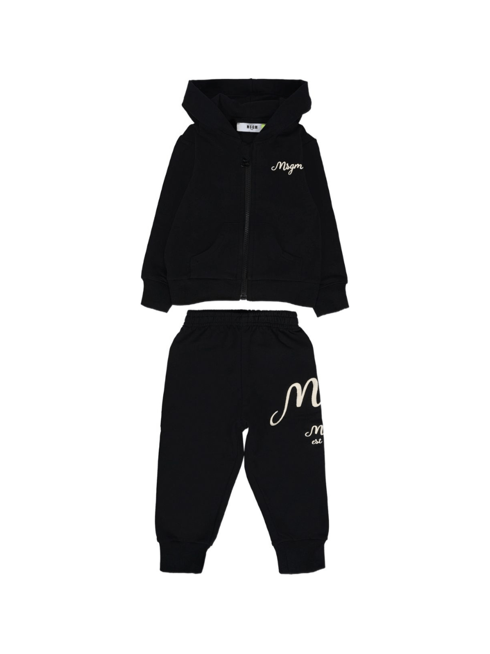Set tuta sportiva per neonato MSGM Kids nera con cappuccio nero - Rubino Kids
