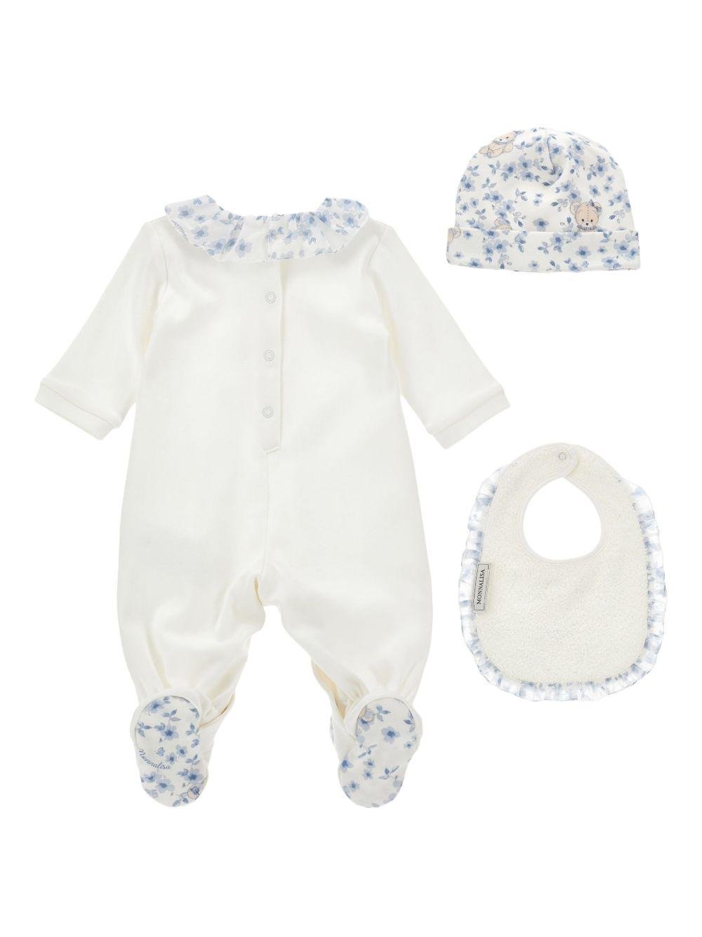 Set tutina cappellino e bavaglino Monnalisa bianco con stampa orsetto - Rubino Kids
