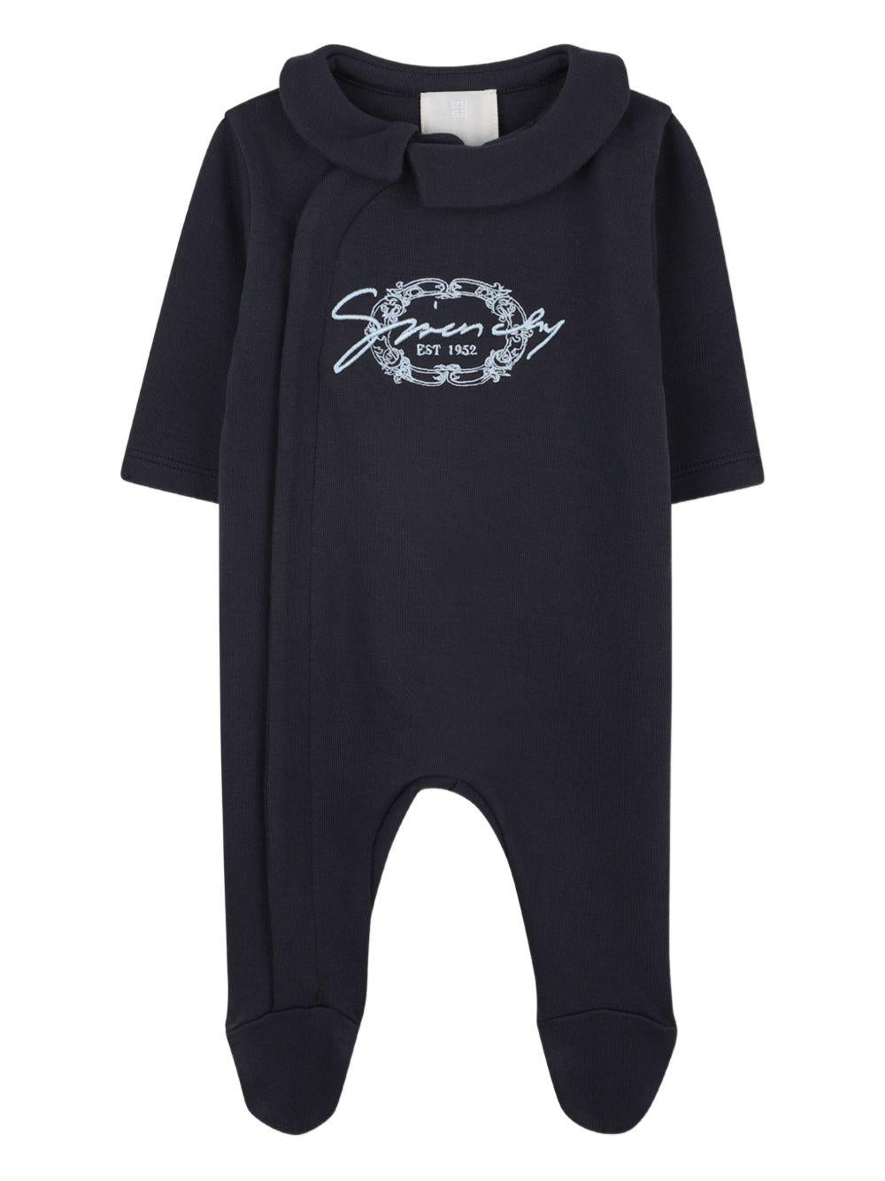 Set tutina cappellino e bavaglino per neonato Givenchy Kids blu con logo ricamato - Rubino Kids