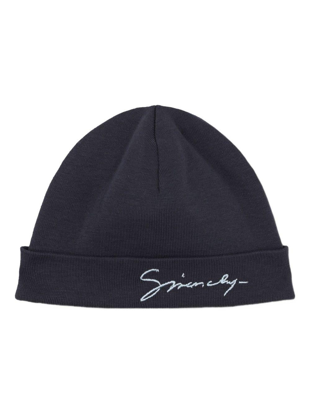 Set tutina cappellino e bavaglino per neonato Givenchy Kids blu con logo ricamato - Rubino Kids