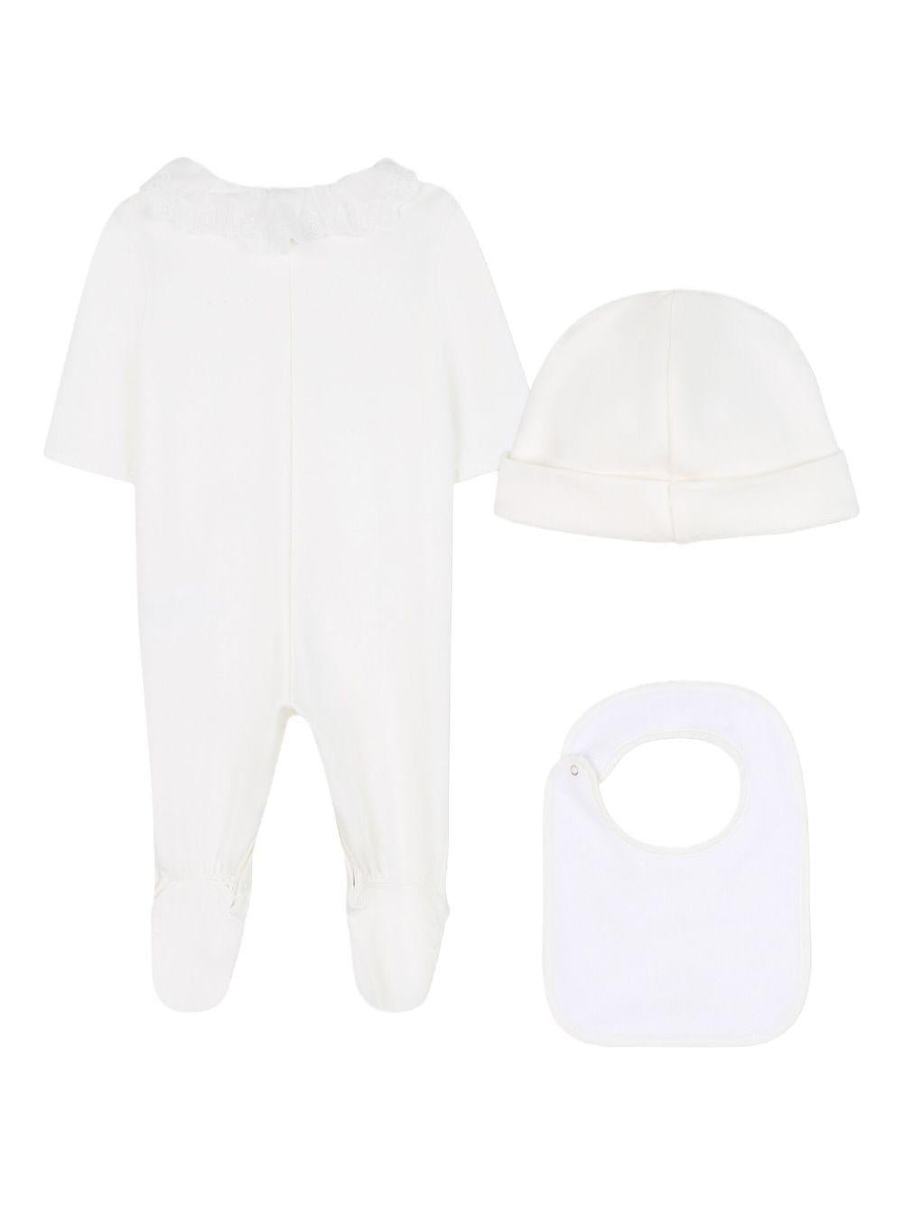 Set tutina cappello e berretto per neonata Chloé Kids bianco con cuciture tono su tono - Rubino Kids