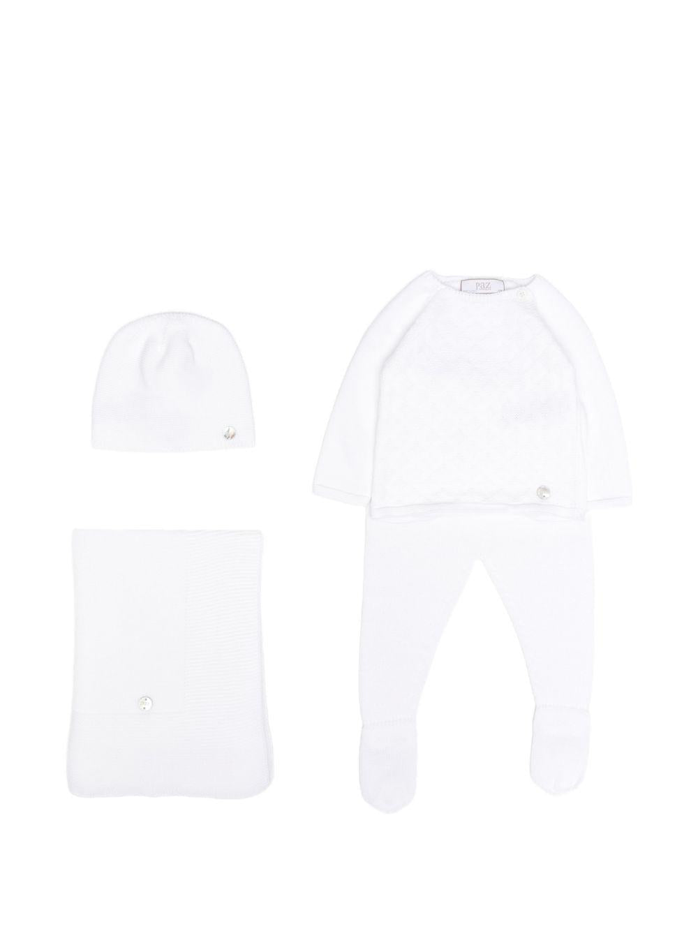 Set tutina cappello e coperta per neonati Paz Rodriguez bianco con placca con logo - Rubino Kids