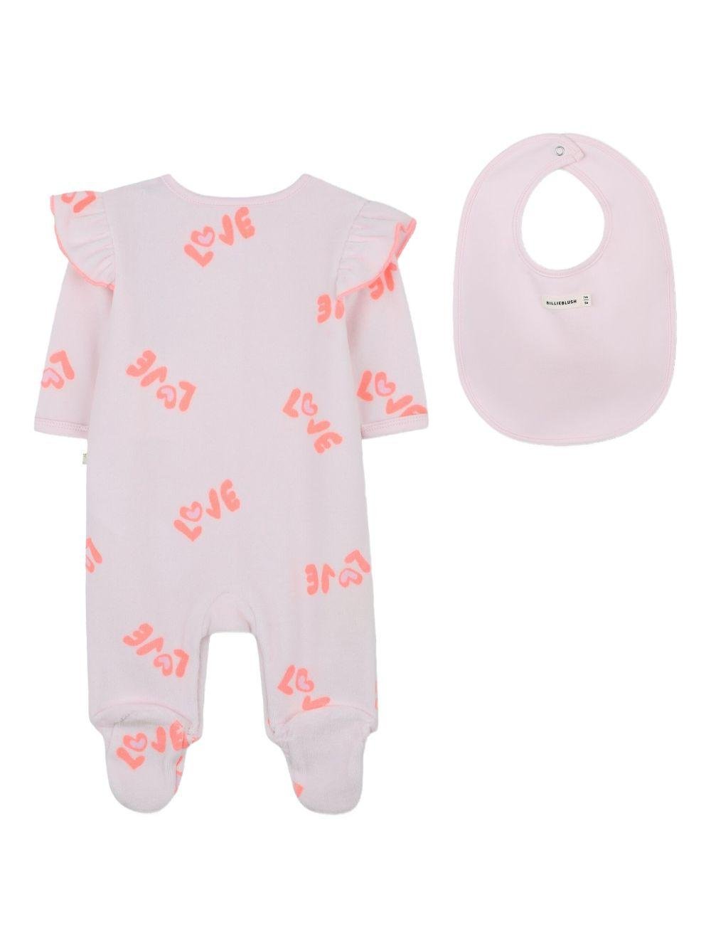 Set tutina e bavaglino per neonata Billieblush rosa con stampa love - Rubino Kids